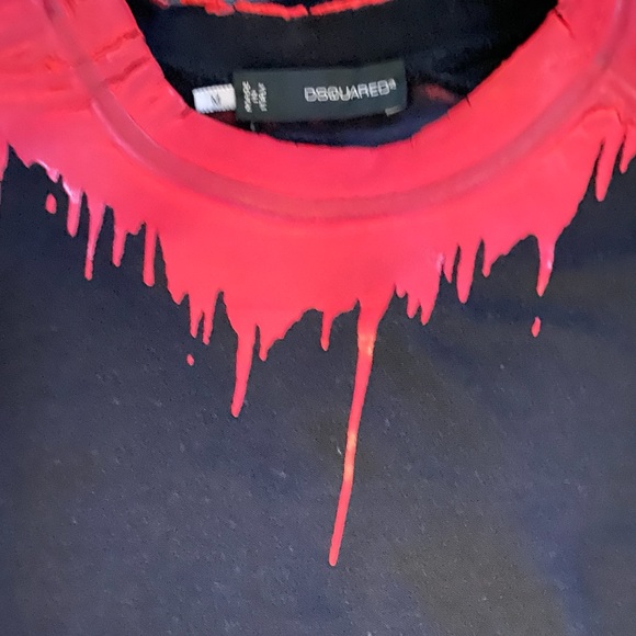 Dsquared2 black 3/4 sleeves T-shirt, red paint dripping & logo on back M - Picture 5 of 5